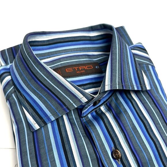 Etro Other - ETRO Milano Casual Button Up Shirt Cotton Blue Gray Striped Italy size 41 US 16